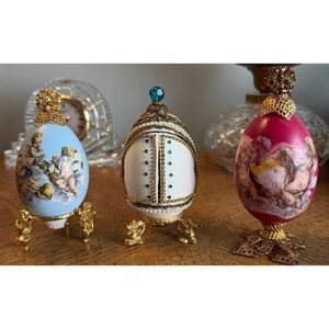 Vintage Decorative Eggs Baroque Cherubs & Ornate Diorama Jeweled Egg Set